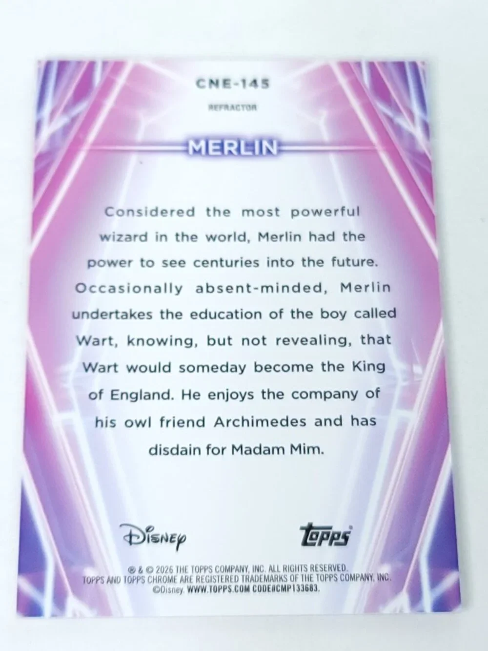 Merlin Topps 2026 Disney Neon Holo Chrome Refractor Limited 106/199 CNE